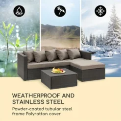 Blumfeldt Theia Lounge Set Mobili Da Giardino Divano Sgabello 5 Cuscini Nero -Negozio al dettaglio VIDAXL || HOMCOM || Songmics 51250597 3