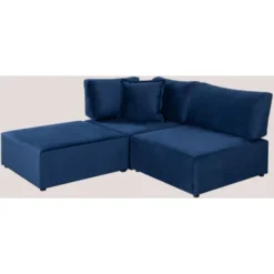 SKLUM Divano Componibile Ad Angolo 2 Pezzi Con Puff In Velluto Kata Blu