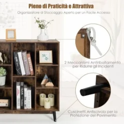 COSTWAY Organizer Con 8 Cubi, Mobile A 3 Livelli E 2 Dispositivi Antiribaltamento, Libreria Con Mensole Aperte Con Gambe In Legno Di Gomma E Cuscinetti Antiscivolo, 80 X 30 X 93 Cm (Marrone) -Negozio al dettaglio VIDAXL || HOMCOM || Songmics 51604898 3