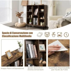 COSTWAY Organizer Con 8 Cubi, Mobile A 3 Livelli E 2 Dispositivi Antiribaltamento, Libreria Con Mensole Aperte Con Gambe In Legno Di Gomma E Cuscinetti Antiscivolo, 80 X 30 X 93 Cm (Marrone) -Negozio al dettaglio VIDAXL || HOMCOM || Songmics 51604898 5
