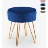 Sgabello Imbottito Pouf Rotondo Poggiapiedi Velluto Design Holoserica Colore: Blu