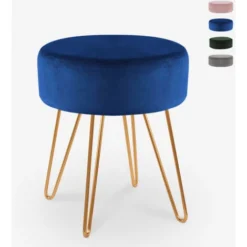 Sgabello Imbottito Pouf Rotondo Poggiapiedi Velluto Design Holoserica Colore: Blu