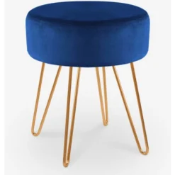 Sgabello Imbottito Pouf Rotondo Poggiapiedi Velluto Design Holoserica Colore: Blu -Negozio al dettaglio VIDAXL || HOMCOM || Songmics 51760964 3