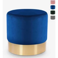 Pouf Poggiapiedi Sgabello Basso Imbottito Rotondo Design Velluto Rossetto Colore: Blu