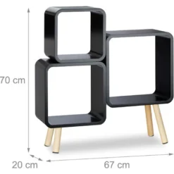 Relaxdays Scaffale 3 Scomparti A Forma Di Cubo, Mobile Portalibri In Legno MDF, 4 Gambe, 70x67x20 Cm, Mobiletto, Nero -Negozio al dettaglio VIDAXL || HOMCOM || Songmics 51970522 4