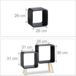Relaxdays Scaffale 3 Scomparti A Forma Di Cubo, Mobile Portalibri In Legno MDF, 4 Gambe, 70x67x20 Cm, Mobiletto, Nero -Negozio al dettaglio VIDAXL || HOMCOM || Songmics 51970522 5