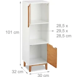 Relaxdays Mobiletto Con Anta, Mobile Per Soggiorno, Armadietto Stile Scandivano, MDF E Bambù, HLP 101x32x30 Cm, Bianco 8 Relaxdays Mobiletto Con Anta, Mobile Per Soggiorno, Armadietto Stile Scandivano, MDF E Bambù, HLP 101x32x30 Cm, Bianco -Negozio al dettaglio VIDAXL || HOMCOM || Songmics 51971864 4