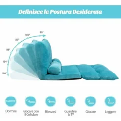 COSTWAY Divano Da Terra, Divano Letto Multifunzionale Regolabile In 6 Posizioni Con 2 Cuscini, Con Fodera In Camoscio Per Camera Da Letto Salone Balcone (Blu) 8 COSTWAY Divano Da Terra, Divano Letto Multifunzionale Regolabile In 6 Posizioni Con 2 Cuscini, Con Fodera In Camoscio Per Camera Da Letto Salone Balcone (Blu) -Negozio al dettaglio VIDAXL || HOMCOM || Songmics 52971012 4