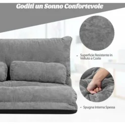 COSTWAY Divano Da Terra, Divano Letto Multifunzionale Regolabile In 6 Posizioni Con 2 Cuscini, Con Fodera In Camoscio Per Camera Da Letto Salone Balcone (Grigio) 9 COSTWAY Divano Da Terra, Divano Letto Multifunzionale Regolabile In 6 Posizioni Con 2 Cuscini, Con Fodera In Camoscio Per Camera Da Letto Salone Balcone (Grigio) -Negozio al dettaglio VIDAXL || HOMCOM || Songmics 52971019 5