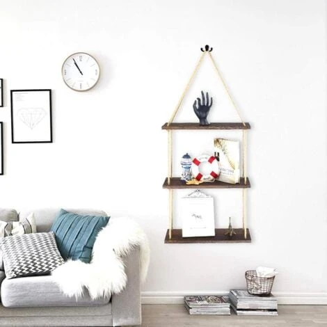 Mensole Sospese Da Muro Mensole Da Parete Mensole Con Corda 3 Ripiano Per Camera 2 Mensole Sospese Da Muro Mensole Da Parete Mensole Con Corda 3 Ripiano Per Camera - immagine 2