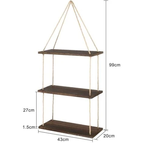 Mensole Sospese Da Muro Mensole Da Parete Mensole Con Corda 3 Ripiano Per Camera 3 Mensole Sospese Da Muro Mensole Da Parete Mensole Con Corda 3 Ripiano Per Camera - immagine 3