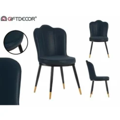 Poltrona Blu Scuro Conchiglia Ecopelle Acciaio (53 X 88 X 67 Cm)