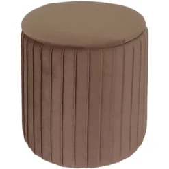 Pouf Contenitore Velluto Marrone Poggiapiedi Salvaspazio Arredo Soggiorno Camera