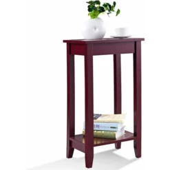 GOPLUS Tavolino Alto Multiuso Salvaspazio Con Ripiano, Struttura Alta, Gambe In Legno Di Pino E Impiallacciatura Di Legno, Multiuso Per Camera/Soggiorno, 39,6 X 29,6 X 73,5 Cm (Marrone)