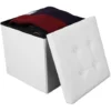 Todeco Panca Pieghevole In Pelle, Ottomana Pieghevole Per Conservare - Carico Massimo: 150 Kg - Materiale: Finta Pelle - Cucita E Con Finitura Trapuntata, 38 X 38 X 38 Cm, Bianco