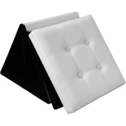 Todeco Panca Pieghevole In Pelle, Ottomana Pieghevole Per Conservare - Carico Massimo: 150 Kg - Materiale: Finta Pelle - Cucita E Con Finitura Trapuntata, 38 X 38 X 38 Cm, Bianco -Negozio al dettaglio VIDAXL || HOMCOM || Songmics 54376692 3
