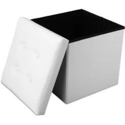 Todeco Panca Pieghevole In Pelle, Ottomana Pieghevole Per Conservare - Carico Massimo: 150 Kg - Materiale: Finta Pelle - Cucita E Con Finitura Trapuntata, 38 X 38 X 38 Cm, Bianco -Negozio al dettaglio VIDAXL || HOMCOM || Songmics 54376692 5