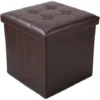 Todeco Panca Pieghevole In Pelle, Ottomana Pieghevole Per Conservare - Carico Massimo: 150 Kg - Materiale: Finta Pelle - Cucita E Con Finitura Trapuntata, 38 X 38 X 38 Cm, Marrone