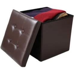Todeco Panca Pieghevole In Pelle, Ottomana Pieghevole Per Conservare - Carico Massimo: 150 Kg - Materiale: Finta Pelle - Cucita E Con Finitura Trapuntata, 38 X 38 X 38 Cm, Marrone -Negozio al dettaglio VIDAXL || HOMCOM || Songmics 54376699 3