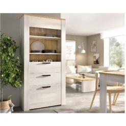 Vetrina Alta 188 Cm Amelia Rovere Sbiancato E Rovere Chiaro Con Due Ante Ed Un Cassetto Rovere Sbiancato E Rovere Chiaro