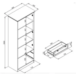 Vetrina Soggiorno 200 Cm Grigio Antracite Con Due Ante E E Due Cassetti Grigio Antracite -Negozio al dettaglio VIDAXL || HOMCOM || Songmics 54718095 4
