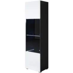 Vetrinetta Con Piedini In Alluminium 1 Anta 4 Scomparti – Nero E Bianco Finitura Lucida LED – 40 X 177 X 29cm – LUKE V6
