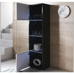 Vetrinetta Con Piedini In Alluminium 1 Anta 4 Scomparti – Nero E Bianco Finitura Lucida LED – 40 X 177 X 29cm – LUKE V6 -Negozio al dettaglio VIDAXL || HOMCOM || Songmics 55606389 3