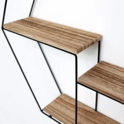 Mensola In Metallo Nero Con 3 Tavole In Legno - Mensola Esagonale - 48x55x10 Cm -Negozio al dettaglio VIDAXL || HOMCOM || Songmics 56342023 4