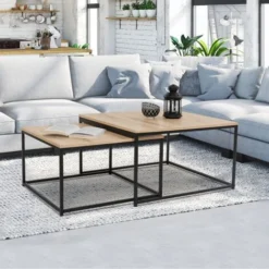 Lotto Di 2 Tavoli Bassi Impilabili DETROIT 60/70 Design Industriale