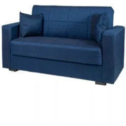 Divano Letto Nora 2 Posti Tessuto Blu, 152x80x87 Cm
