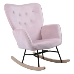 Poltrona Sedia Dondolo Relax Tessuto E Metallo Imbottita Design Moderno Rosa