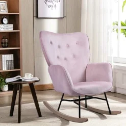 Poltrona Sedia Dondolo Relax Tessuto E Metallo Imbottita Design Moderno Rosa -Negozio al dettaglio VIDAXL || HOMCOM || Songmics 58049193 3