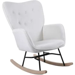 Poltrona Sedia Dondolo Relax Tessuto E Metallo Imbottita Design Moderno Crema