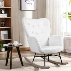 Poltrona Sedia Dondolo Relax Tessuto E Metallo Imbottita Design Moderno Crema -Negozio al dettaglio VIDAXL || HOMCOM || Songmics 58049194 5