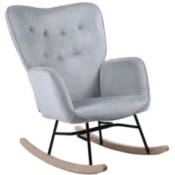 Poltrona Sedia Dondolo Relax Tessuto E Metallo Imbottita Design Moderno Grigio