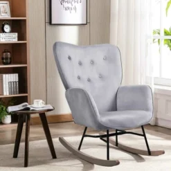Poltrona Sedia Dondolo Relax Tessuto E Metallo Imbottita Design Moderno Grigio -Negozio al dettaglio VIDAXL || HOMCOM || Songmics 58049195 5