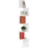 Relaxdays Libreria Angolare, 5 Ripiani, HLP 122,5 X 19,5 X 19,5 Cm, Scaffale Sospeso Con Design Asimmetrico, Bianco