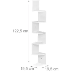 Relaxdays Libreria Angolare, 5 Ripiani, HLP 122,5 X 19,5 X 19,5 Cm, Scaffale Sospeso Con Design Asimmetrico, Bianco -Negozio al dettaglio VIDAXL || HOMCOM || Songmics 58226742 4