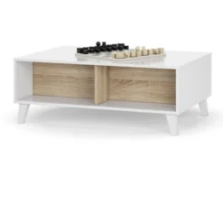 Tavolino Da Salotto, Tavolino Da Caffè Con Piano Elevabile, Tavolo Basso Da Soggiorno, Cm 100x68h38, Bianco Lucido E Rovere -Negozio al dettaglio VIDAXL || HOMCOM || Songmics 58337747 4