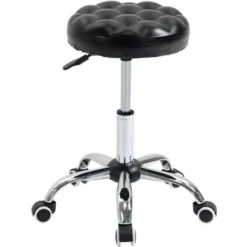 HOMCOM Sgabello Ad Altezza Regolabile Con 5 Ruote, In Acciaio, Gommapiuma E Similpelle, Ф48x47-59Acm