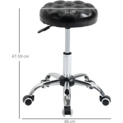 HOMCOM Sgabello Ad Altezza Regolabile Con 5 Ruote, In Acciaio, Gommapiuma E Similpelle, Ф48x47-59Acm -Negozio al dettaglio VIDAXL || HOMCOM || Songmics 59115703 3