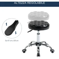 HOMCOM Sgabello Ad Altezza Regolabile Con 5 Ruote, In Acciaio, Gommapiuma E Similpelle, Ф48x47-59Acm -Negozio al dettaglio VIDAXL || HOMCOM || Songmics 59115703 4