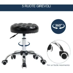HOMCOM Sgabello Ad Altezza Regolabile Con 5 Ruote, In Acciaio, Gommapiuma E Similpelle, Ф48x47-59Acm -Negozio al dettaglio VIDAXL || HOMCOM || Songmics 59115703 5
