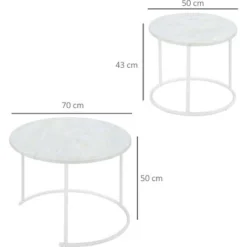 Outsunny Tavolini Da Salotto, Set 2 Pezzi Con Piano Effetto Marmo In Metallo, Bianco -Negozio al dettaglio VIDAXL || HOMCOM || Songmics 59116172 3