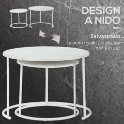 Outsunny Tavolini Da Salotto, Set 2 Pezzi Con Piano Effetto Marmo In Metallo, Bianco -Negozio al dettaglio VIDAXL || HOMCOM || Songmics 59116172 4