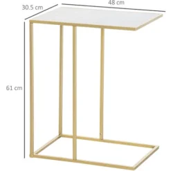Outsunny Tavolino Da Salotto Con Piano Effetto Marmo E Base In Metallo, 48x30.5x61cm, Bianco E Oro -Negozio al dettaglio VIDAXL || HOMCOM || Songmics 59116244 3