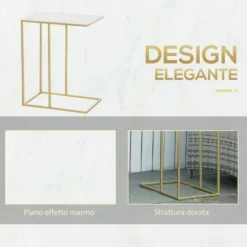 Outsunny Tavolino Da Salotto Con Piano Effetto Marmo E Base In Metallo, 48x30.5x61cm, Bianco E Oro -Negozio al dettaglio VIDAXL || HOMCOM || Songmics 59116244 4