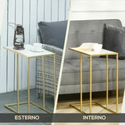 Outsunny Tavolino Da Salotto Con Piano Effetto Marmo E Base In Metallo, 48x30.5x61cm, Bianco E Oro -Negozio al dettaglio VIDAXL || HOMCOM || Songmics 59116244 5