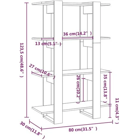Libreria/Divisorio Grigio Sonoma 80x30x123,5 Cm VidaXL 3 Libreria/Divisorio Grigio Sonoma 80x30x123,5 Cm VidaXL - immagine 3