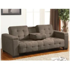 Divano Letto Clic Clac A 3 Posti In Tessuto Microfibra Marrone Con Ripiano Centrale Reclinabile - DEVONSHIRE -Negozio al dettaglio VIDAXL || HOMCOM || Songmics 59278898 3